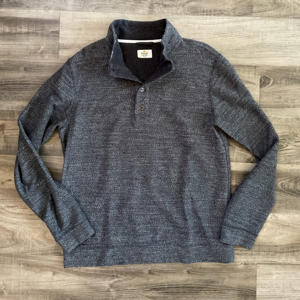 Marine Layer Shirt Mens Med Vintage Gray Heavy Slub Mock Neck Henley
